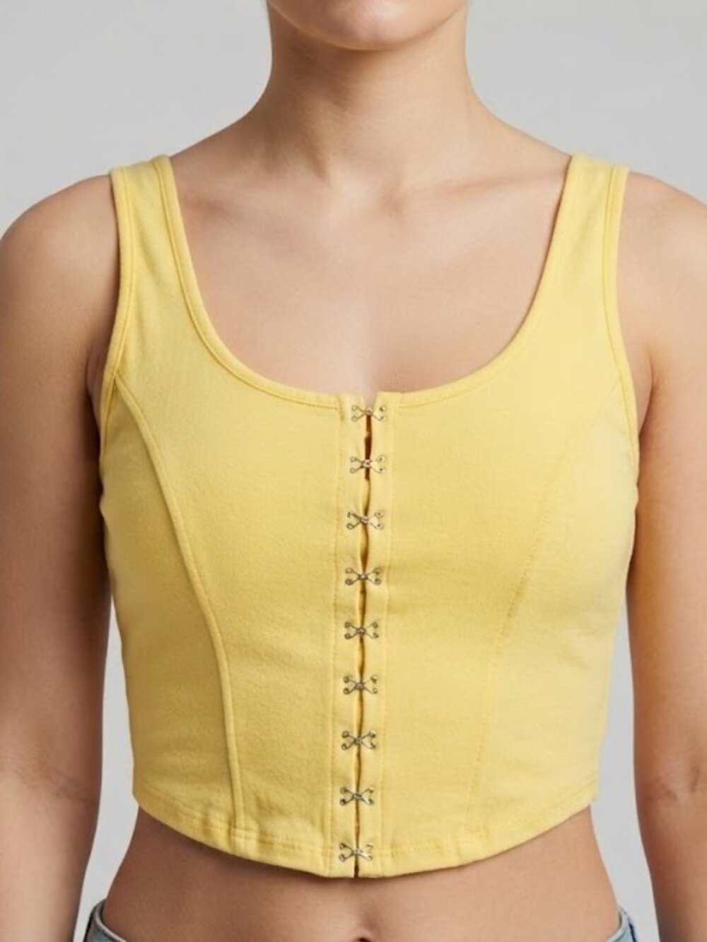 Yellow Hook-Front Corset Crop Top